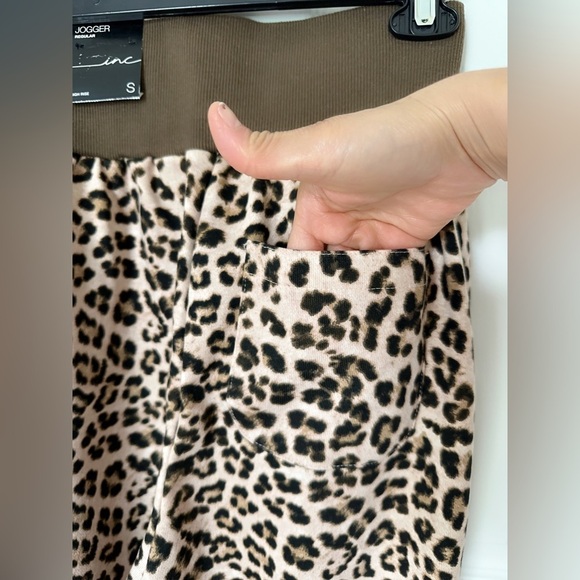 INC International Concepts Brown Track Pants with Leopard Print - Picture 7 of 9